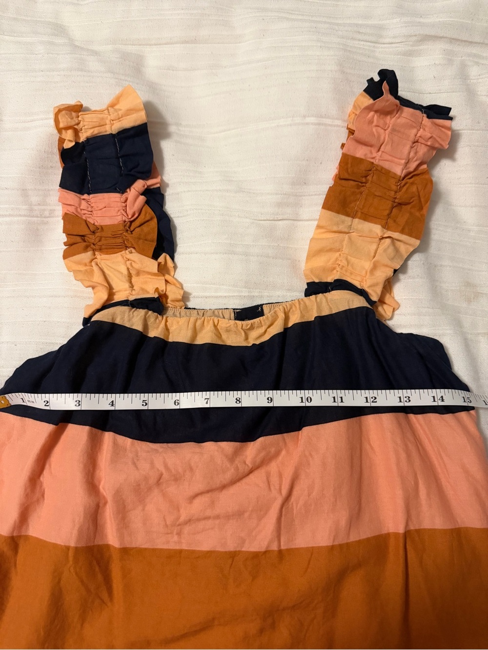 Striped Ruffle Strap Tank Top - Navy, Peach & Rust - Picture 3 of 5